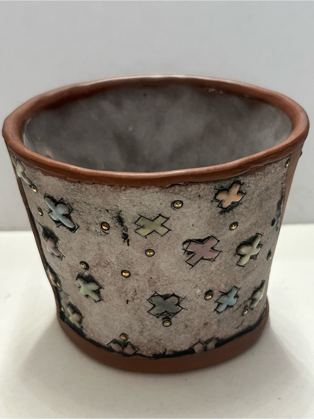 Studio Art Pottery Cup Whimsical Signed Oliver NC Ceramic Earthenware Glazed